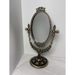 Beautiful Jeweled Two's Company Vanity Mirror Tilting Free Standing Floral
